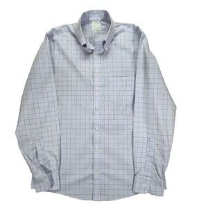 Brooks Brothers Milano Fit Dress Shirt 15.5 34 Blue Red Check Non Iron Stretch